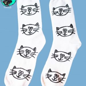 Cats Design Socks Hand Drawn cats design, unisex white socks, women's socks, ladies socks. Great gift idea