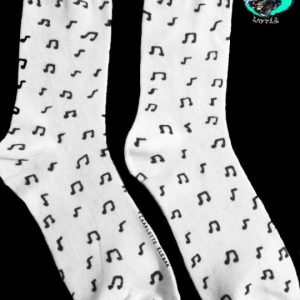 Hand Drawn music design, unisex white socks, women's socks, ladies socks. Great gift ideas