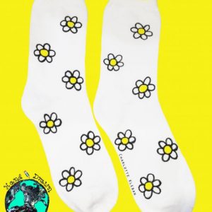 Hand Drawn daisy design, unisex white socks, women's socks, ladies socks. Great gift ideas & for everyday use