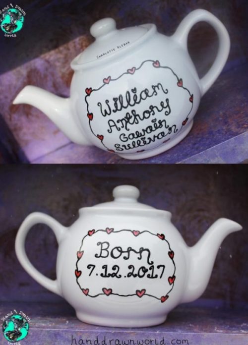 Hand Drawn New Baby Teapot by Charlotte Kleban Hand Drawn World. Great gift idea