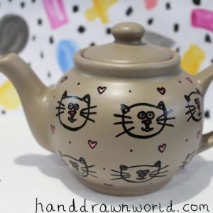 Hand Drawn cats design teapot, small teapot, large teapot, wedding gifts, Anniversary gift