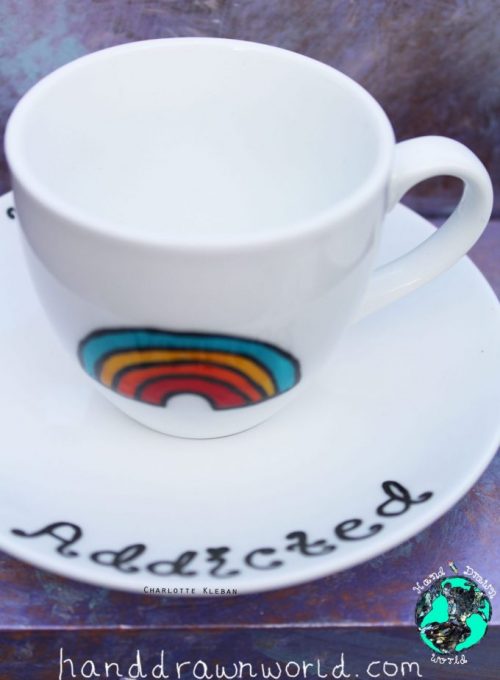 Hand Drawn Rainbow Design espresso cup from Charlotte Kleban & Hand Drawn World. Lovely idea for a gift or for everyday use.