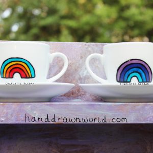 Hand Drawn Rainbow Design espresso cup from Charlotte Kleban & Hand Drawn World. Lovely idea for a gift