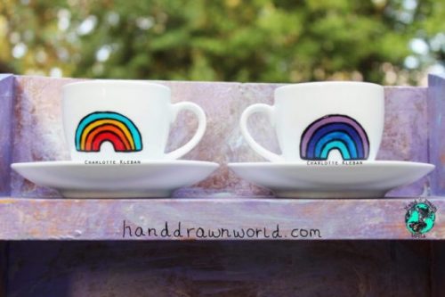 Hand Drawn Rainbow Design espresso cup from Charlotte Kleban & Hand Drawn World. Lovely idea for a gift