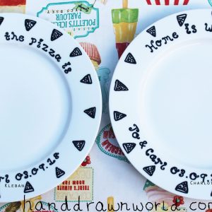 Hand Drawn Porcelain Dinner Plate Set Of 2 for a wedding anniversary. Lovely idea for a gift