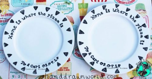 Hand Drawn Porcelain Dinner Plate Set Of 2 for a wedding anniversary. Lovely idea for a gift