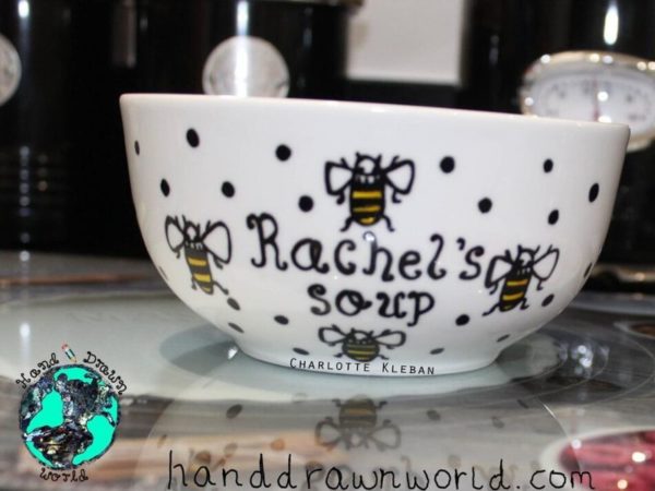 Hand Drawn Bees design bowl. For cereal, fruit, Great gift ideas