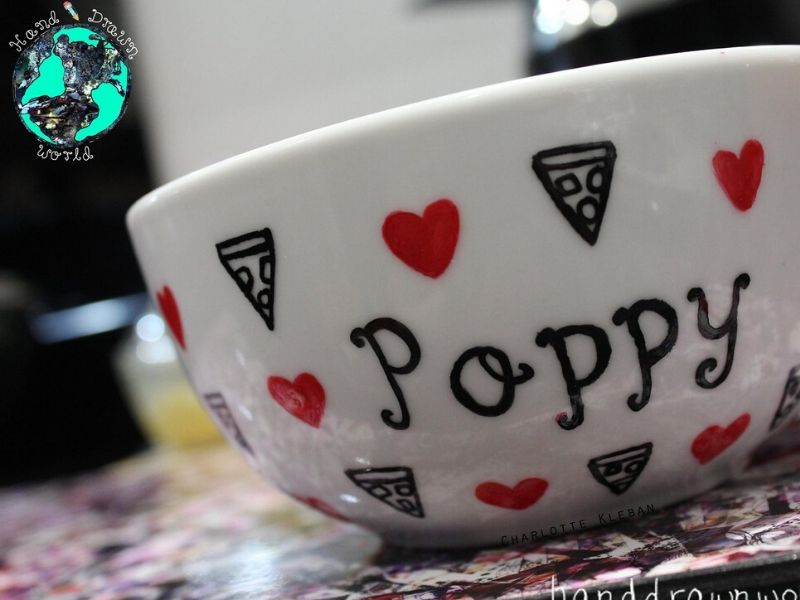 Hand Drawn Pizza design bowl. For cereal, fruit, Great gift ideas