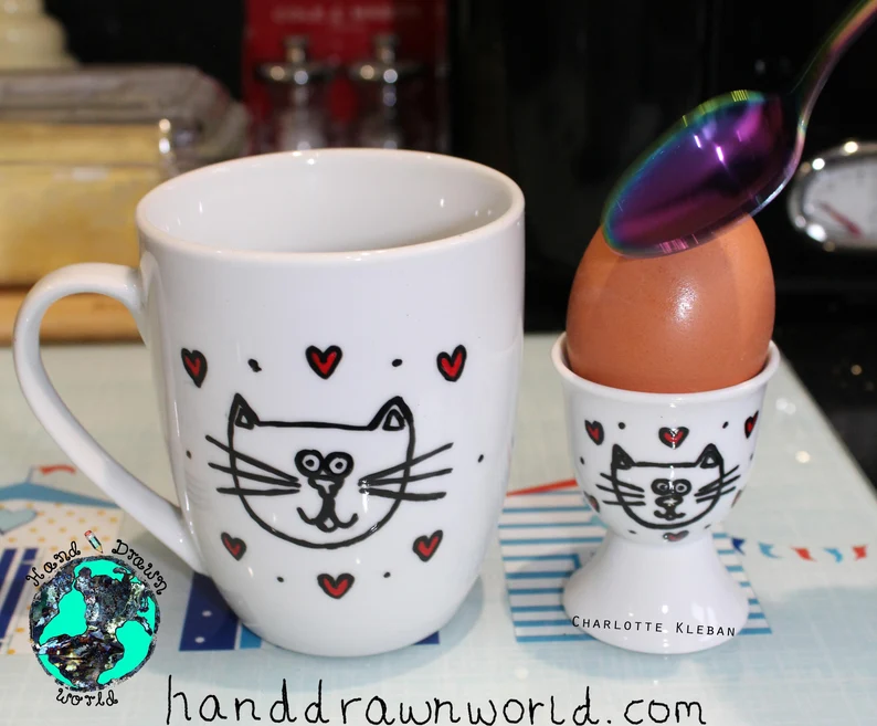 Hand Drawn Breakfast set with cat design Great gift ideas from Hand Drawn World