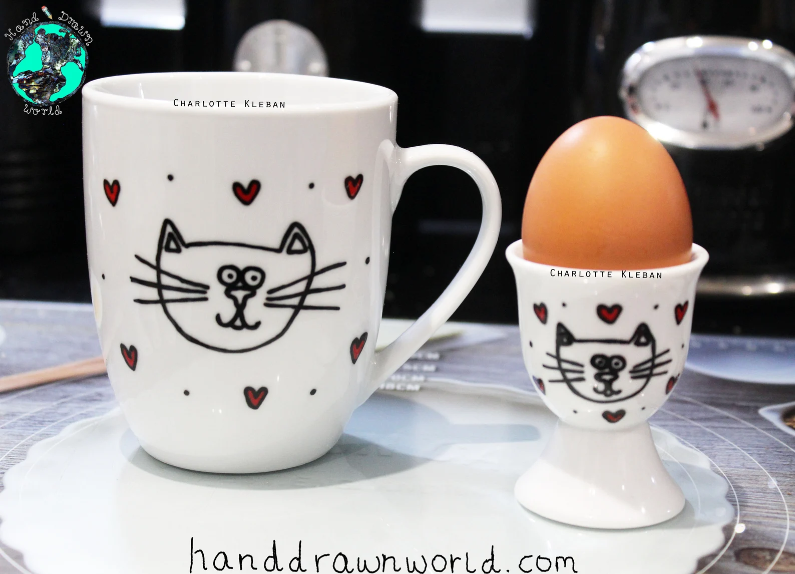 Hand Drawn Breakfast set with cat design Great gift ideas from Hand Drawn World