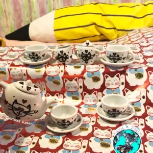Kids miniature tea set with cat design by Charlotte Kleban, Hand Drawn Designs - every day items for all occasions