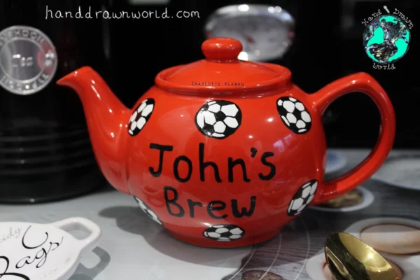 Hand Drawn football design teapot, small teapot, large teapot, wedding gifts, Anniversary gift