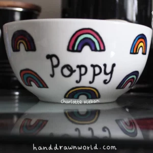 Hand Drawn Breakfast design bowl. For cereal, fruit, Great gift ideas