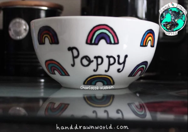 Hand Drawn Breakfast design bowl. For cereal, fruit, Great gift ideas