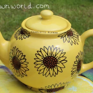 Hand Drawn sunflower design teapot, small teapot, large teapot, wedding gifts, Anniversary gift