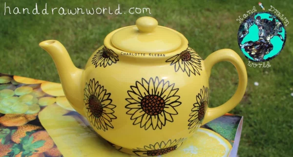 Hand Drawn sunflower design teapot, small teapot, large teapot, wedding gifts, Anniversary gift