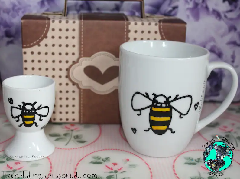 Hand Drawn Breakfast set with bee design Great gift ideas from Hand Drawn World