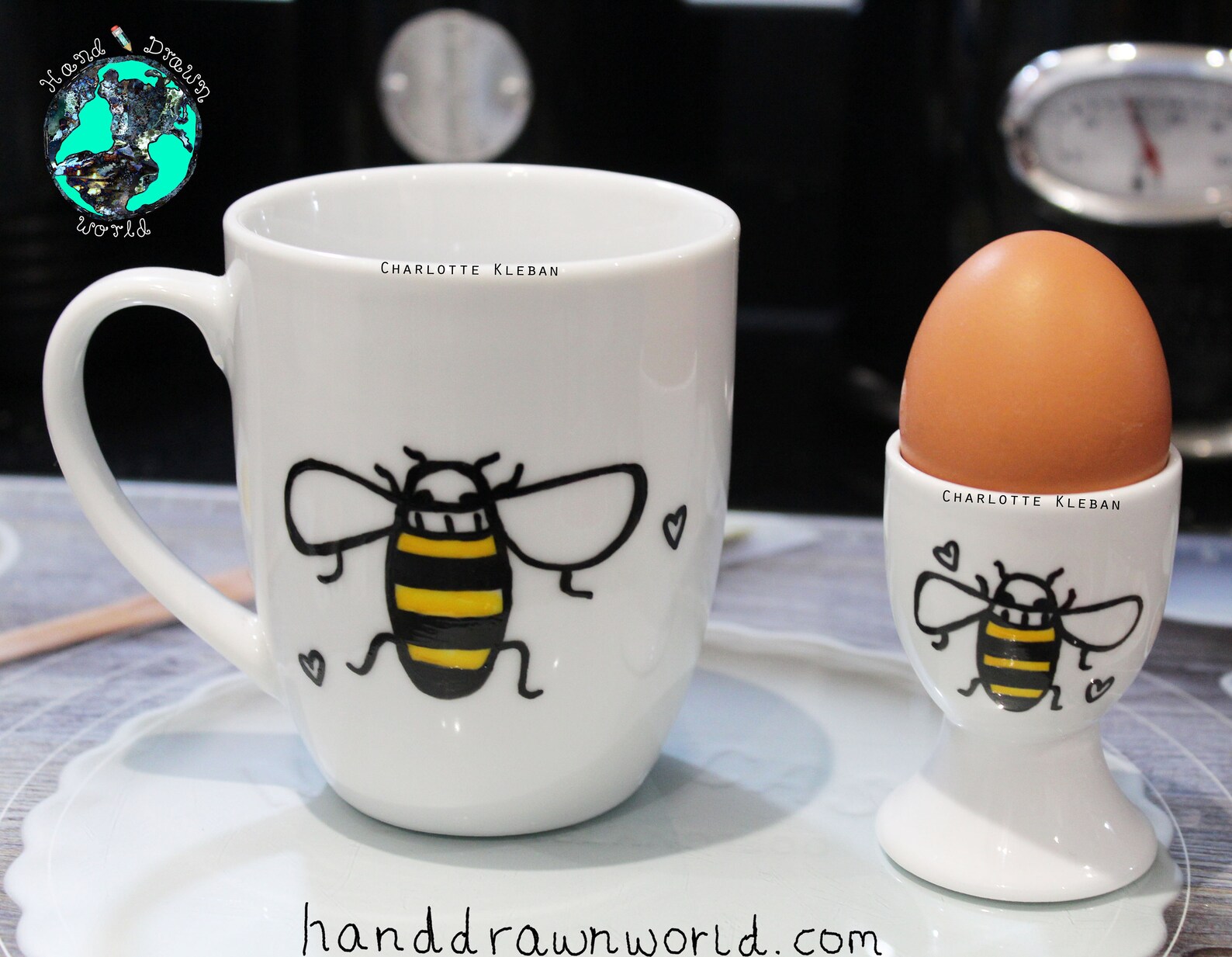 Hand Drawn Breakfast set with bee design Great gift ideas from Hand Drawn World